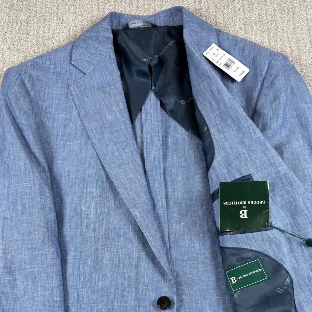 NEW Brooks Brothers Mens 40L Blue 100% Linen Two Button Sport Coat Blazer